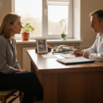 O pacientă ascultă cu atenție recomandările medicului cardiolog în timpul consultației.