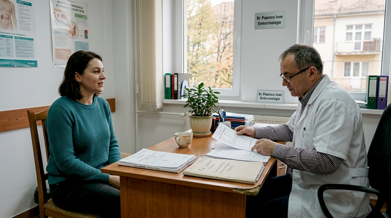 Consultație endocrinologică pentru o pacientă, desfășurată la cabinet