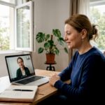 Ședință online între psiholog și pacientă, desfășurată în confortul propriei locuințe