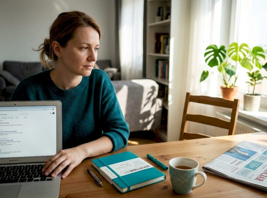 Femeie care caută informații despre endocrinologi pe internet