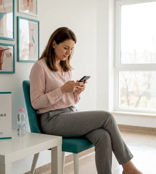 Femeie care așteaptă să intre la consult pentru testul Babeș-Papanicolau