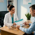 Medicul discută cu pacientul despre prevenirea problemelor digestive