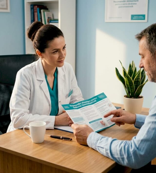 Medicul discută cu pacientul despre prevenirea problemelor digestive