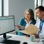 O doctoriță endocrinolog discută cu o pacientă în cabinetul său modern, oferindu-i sfaturi și soluții personalizate pentru sănătatea ei.