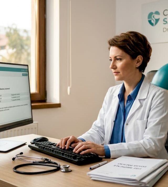 Medicul analizează rezultatele investigațiilor de laborator ale pacientului.