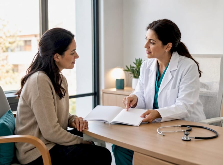 O femeie merge la un control medical de rutină într-o clinică, pentru a se asigura că totul este în regulă cu sănătatea ei.