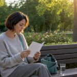 Femeie care răsfoiește o broșură informativă despre sângerările uterine