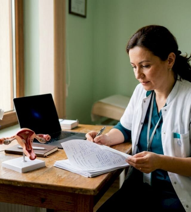 Medicul analizează rezultatele testului de screening pentru colul uterin