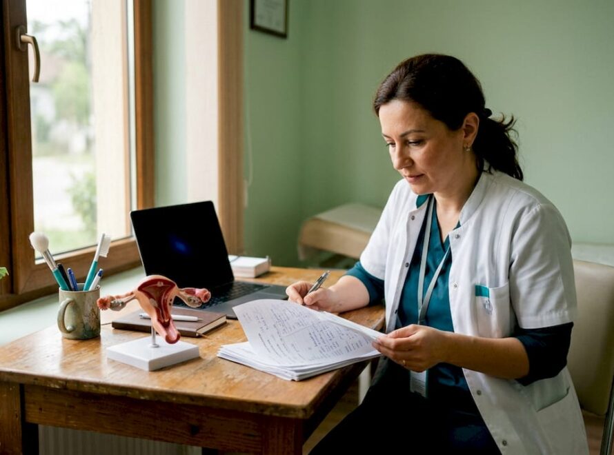 Medicul analizează rezultatele testului de screening pentru colul uterin
