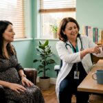 Femeie însărcinată la control ecografic prenatal