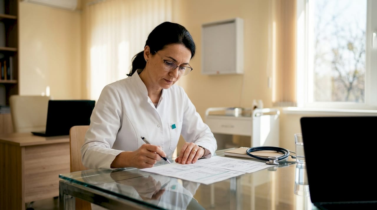 Un medic gastroenterolog studiază atent rezultatele analizelor digestive ale pacienților săi, pentru a pune un diagnostic corect și a recomanda tratamentul potrivit.