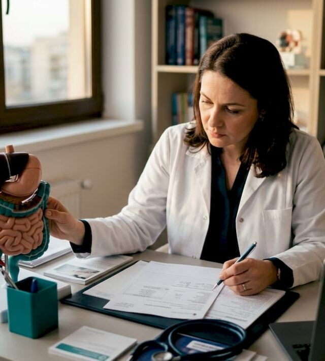 Medicul analizează rezultatele investigațiilor pentru reflux biliar
