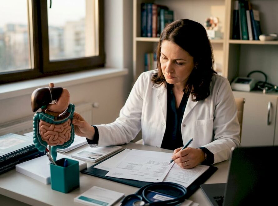 Medicul analizează rezultatele investigațiilor pentru reflux biliar