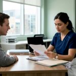 Medicul îi explică pacientului ce înseamnă boala celiacă și cum poate fi gestionată în viața de zi cu zi.