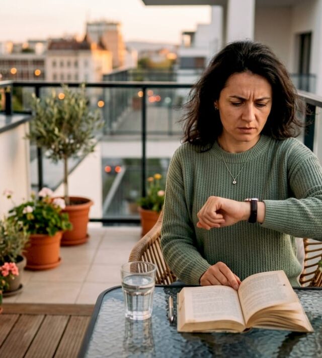 O femeie care resimte simptomele dezechilibrului hormonal în timp ce se află acasă