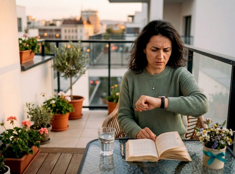 O femeie care resimte simptomele dezechilibrului hormonal în timp ce se află acasă