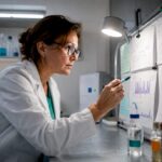 Un endocrinolog analizează cu atenție graficele hormonale la birou, concentrându-se pe interpretarea datelor pentru a înțelege mai bine starea de sănătate a pacientului.