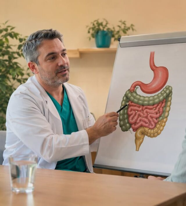 Medicul îi explică pacientului cum digestia influențează nivelul de zahăr din sânge, ajutându-l să înțeleagă legătura dintre alimentație și glicemie.