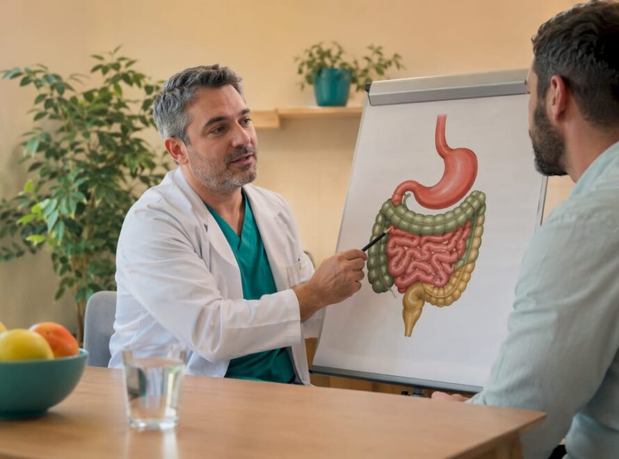 Medicul îi explică pacientului cum digestia influențează nivelul de zahăr din sânge, ajutându-l să înțeleagă legătura dintre alimentație și glicemie.
