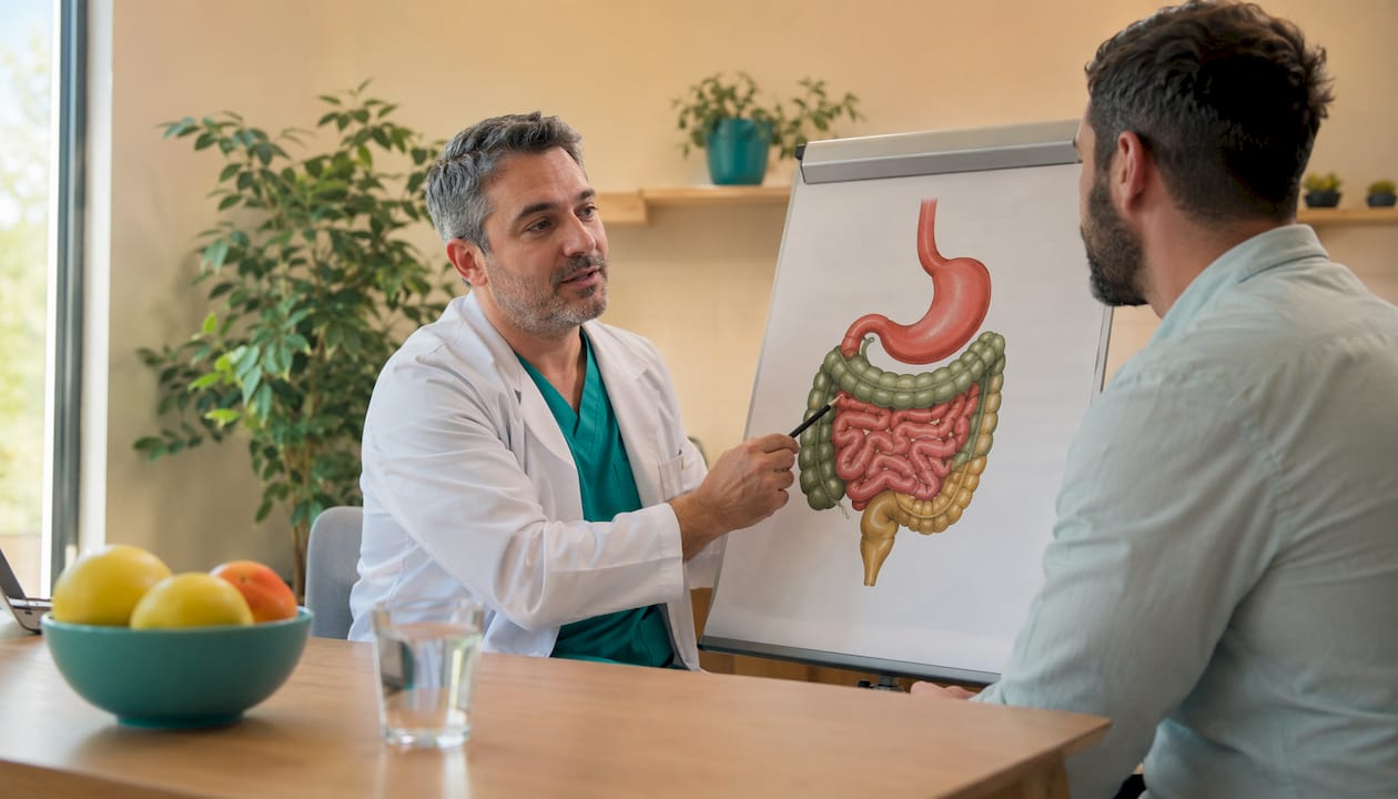 Medicul îi explică pacientului cum digestia influențează nivelul de zahăr din sânge, ajutându-l să înțeleagă legătura dintre alimentație și glicemie.
