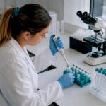Specialist de laborator care analizează teste genetice pentru fertilitate