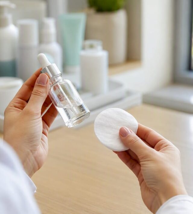 Dermatolog ținând un tratament topic pentru rozacee