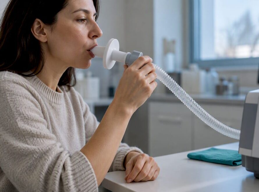 Pacientă care face un test respirator pentru SIBO