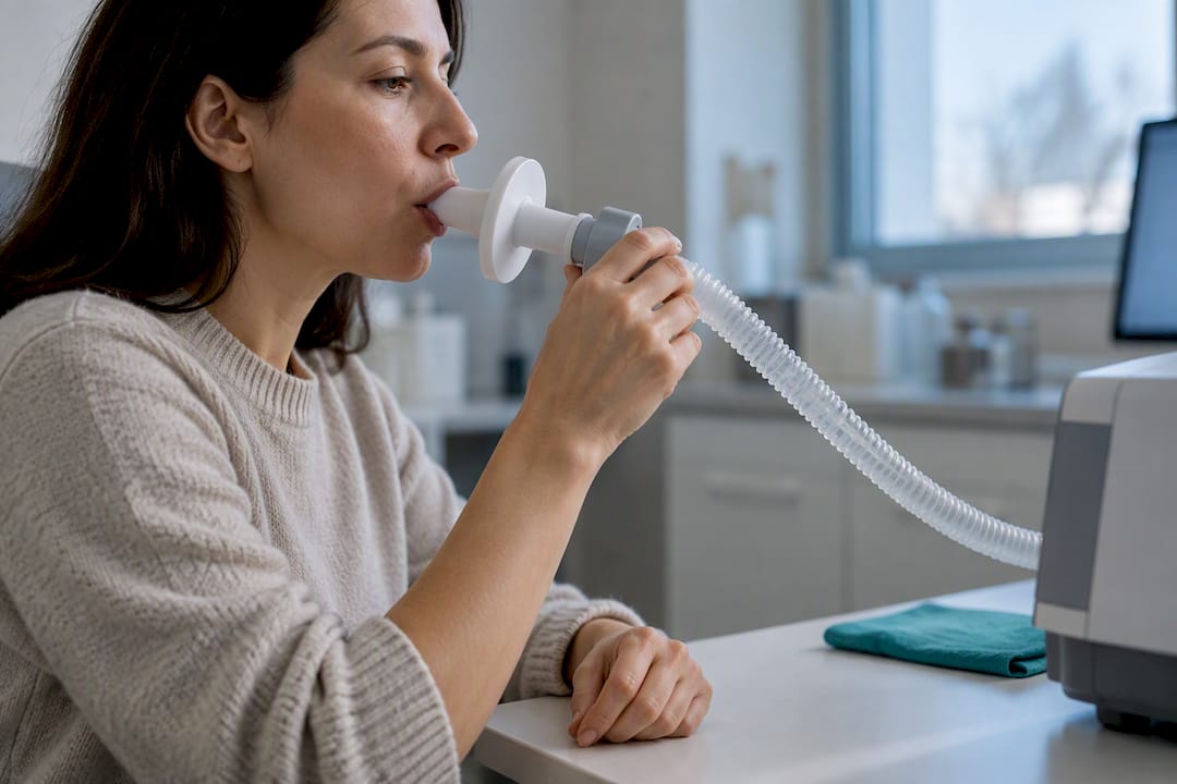 Pacientă care face un test respirator pentru SIBO
